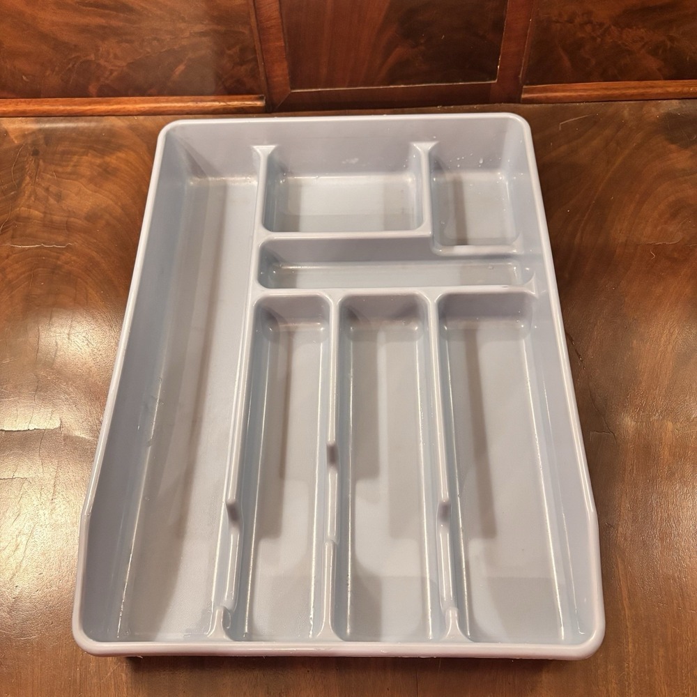 Vintage Rubbermaid Blue Silverware Organizer Tray Flatware Utensil Drawer Insert